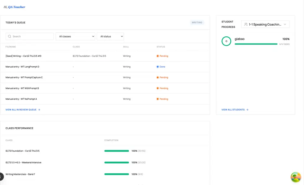teacher dashboard · every class on one screen